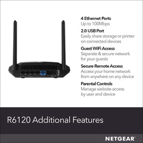 NETGEAR R6120 app setup guide highlights easy initial configuration.