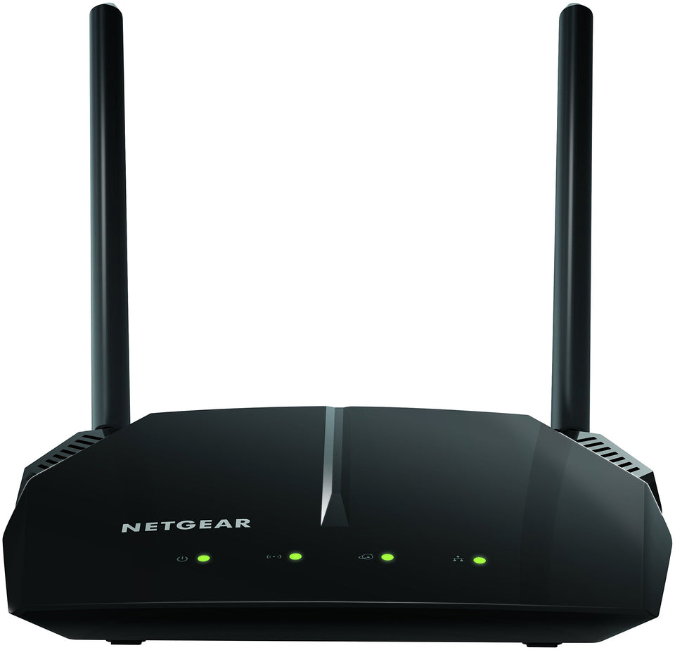 NETGEAR R6120 front view, compact router for reliable dual-band coverage.