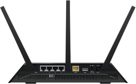 NETGEAR R7000P back panel with ports and USB for wired devices and storage