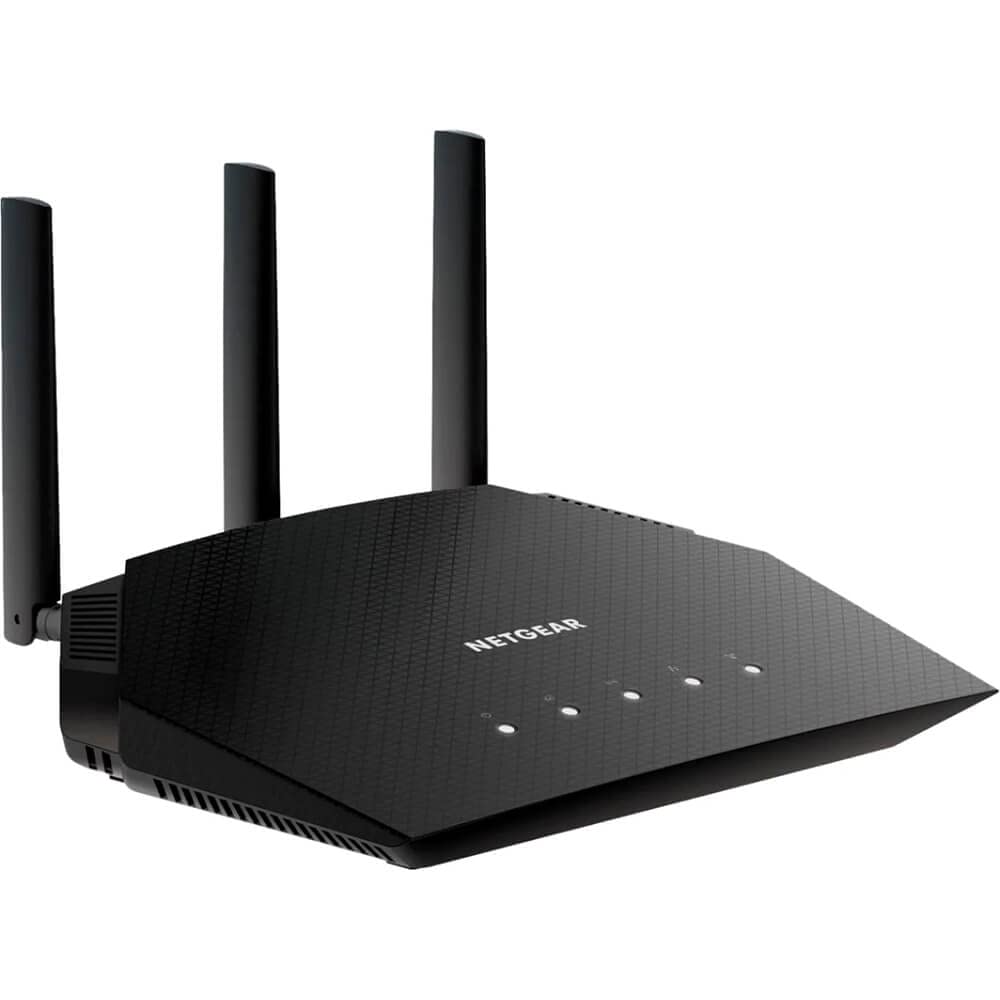 Netgear RAX10 router front view highlighting strong wireless performance for streaming