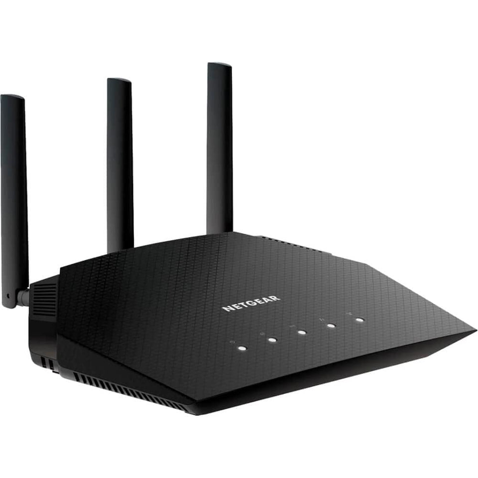 Netgear RAX10 router front view highlighting strong wireless performance for streaming
