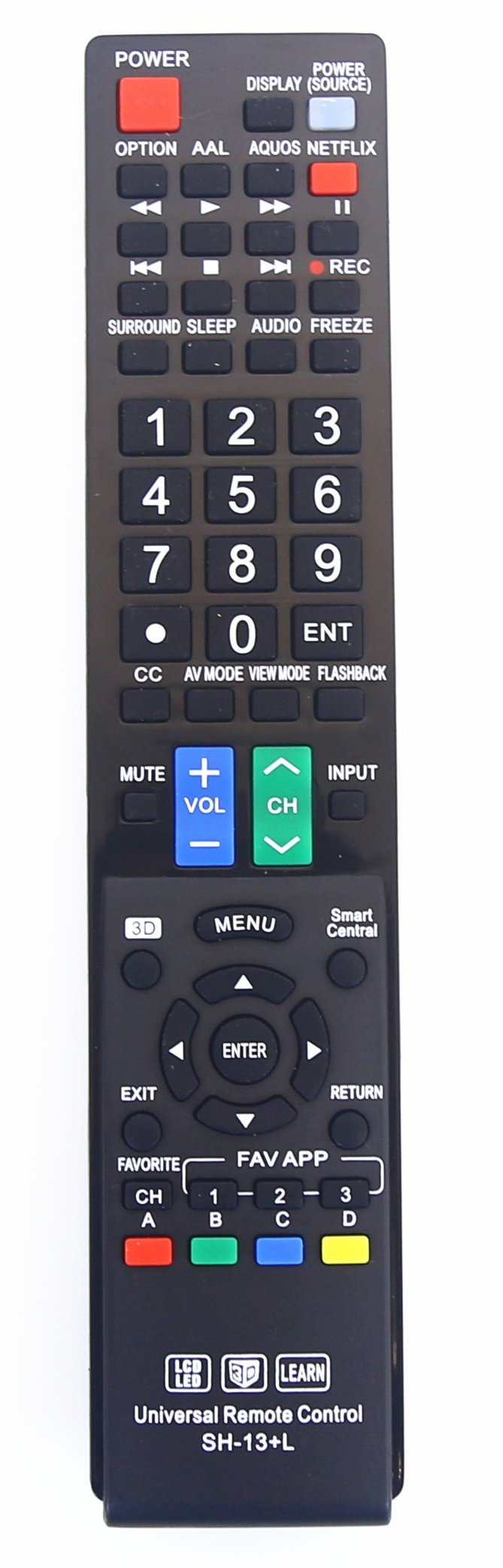 Nettech Sharp GB004WJSA remote—front view for universal TV control