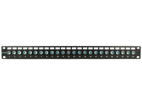 Networx 24-port coaxial patch panel front view supports organized video distribution.