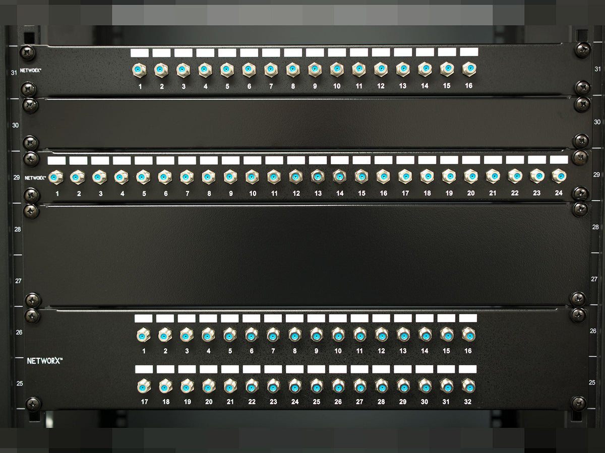 Networx patch panel labels aid quick identification during setup and maintenance.