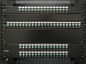 Networx patch panel labels aid quick identification during setup and maintenance.