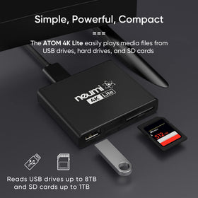 NEUMI Atom 4K Lite rear ports close-up showing HDMI and analog AV for flexible connections