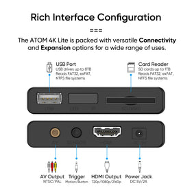 NEUMI Atom 4K Lite demonstrating trigger input wired to a motion sensor for interactive use