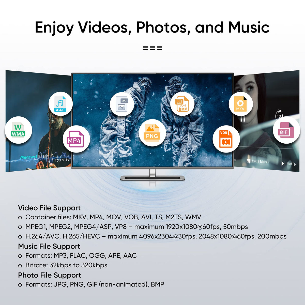 NEUMI Atom 4K Lite with USB drive and microSD card inserted highlighting large storage support