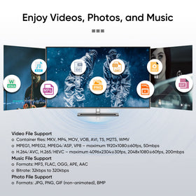 NEUMI Atom 4K Lite with USB drive and microSD card inserted highlighting large storage support