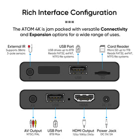 NEUMITECH ATOM 4K hooked to analog AV stereo showing legacy TV and audio support