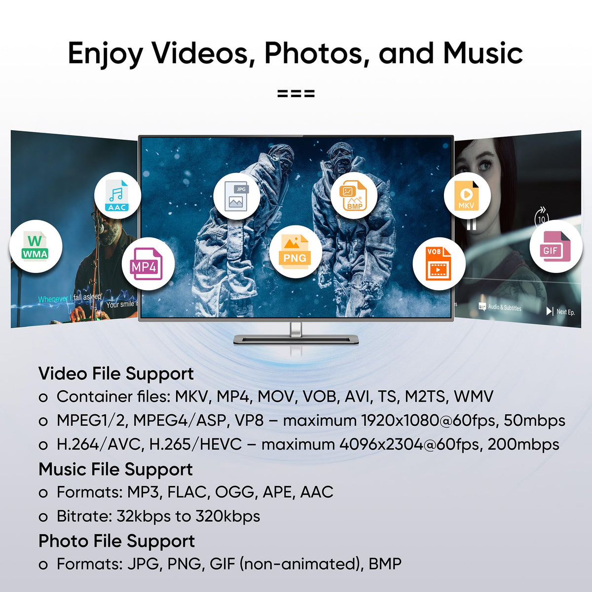 NEUMITECH ATOM 4K with a USB drive and microSD being inserted for instant media playback