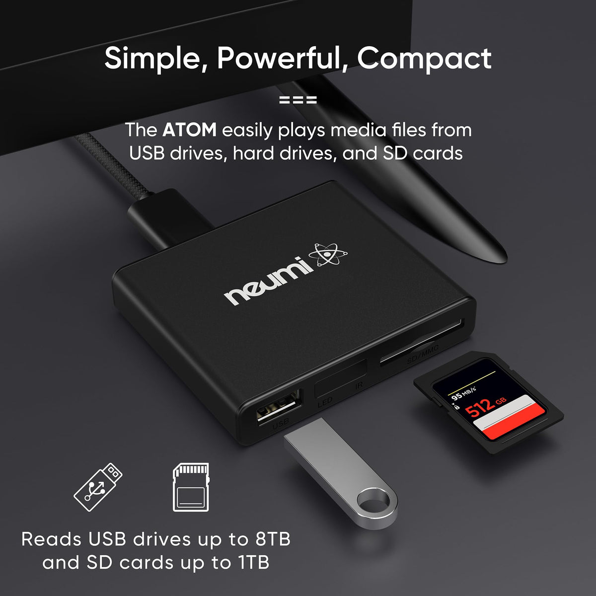 NEUMITECH NEUMI Atom back ports detail with HDMI and AV outputs for flexible connection options