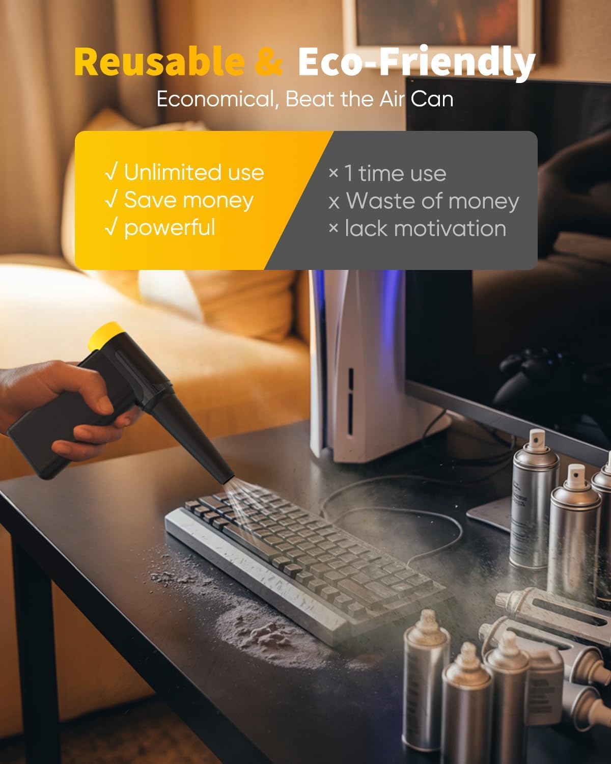 NEVERLAND eco-friendly replacement for canned air reduces waste and costs.