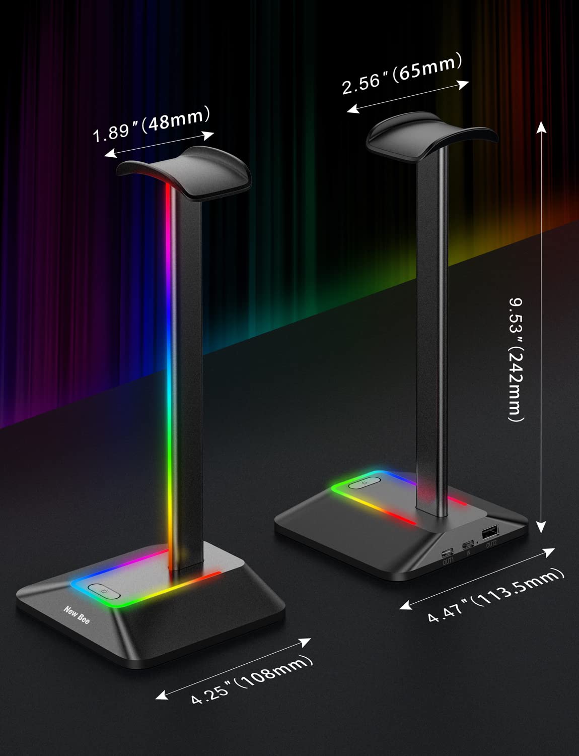 New Bee non-slip base keeps the stand steady on smooth desks.