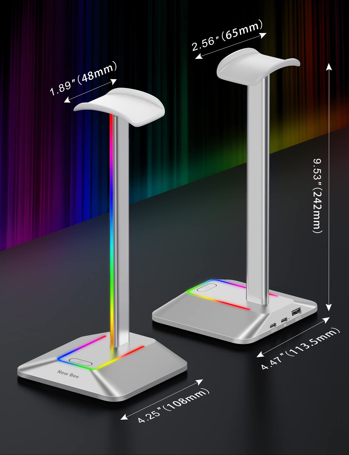 New Bee non-slip base keeps the stand steady on smooth desks.