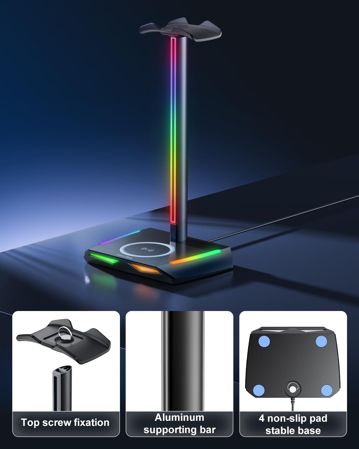New Bee RGB headphone stand base with non-slip pad for stability.
