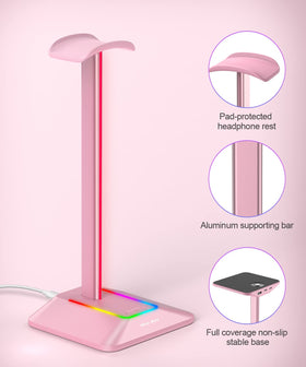 New Bee RGB Headphone Stand base detail highlights anti-slip stability.