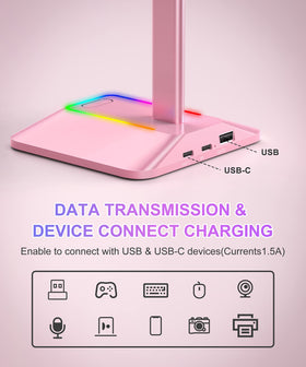 New Bee RGB Headphone Stand ports visible highlights file transfer and device charging at once.