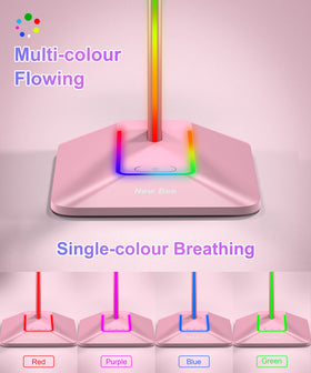 New Bee RGB Headphone Stand side view showcases USB-C and USB ports for charging devices.