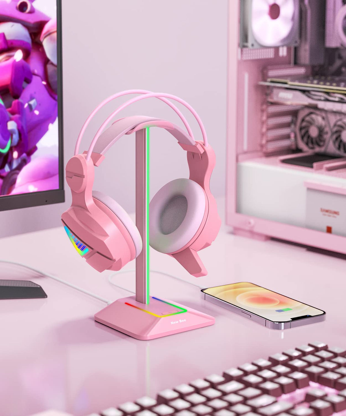 New Bee RGB Light Mode Pink image highlights seven color options for personalized ambiance.