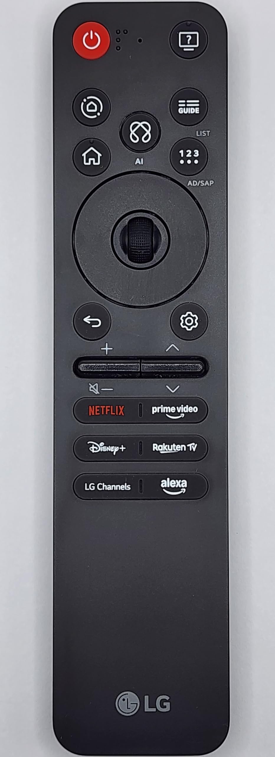 New Remotes MR25GA front view showing buttons and pointer, fast control for LG TVs