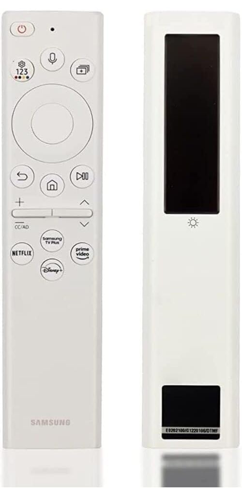 New Remotes Samsung remote front view showing buttons and quick voice search benefit