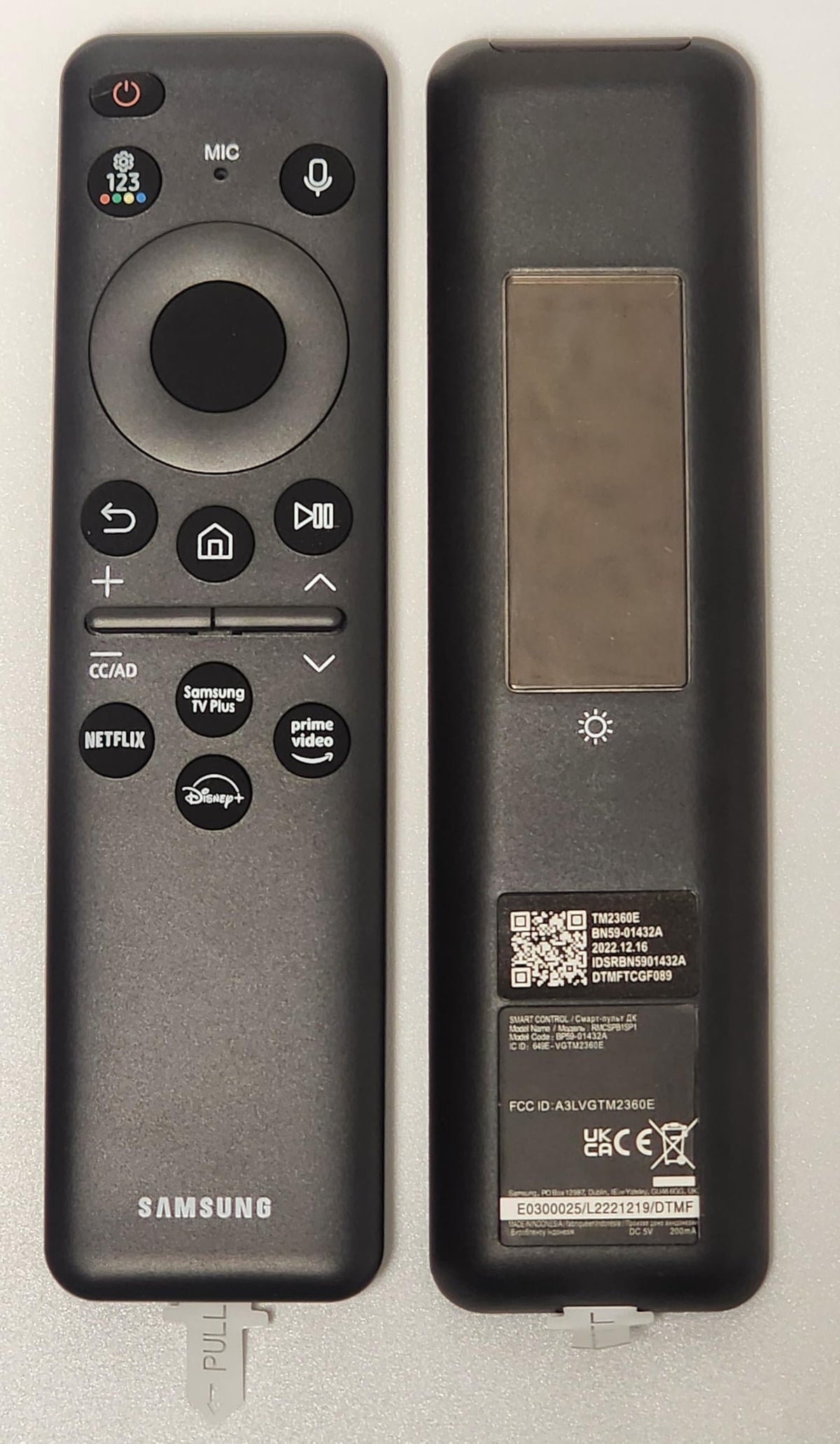 New Remotes Solar Voice Samsung BN59-01432A remote in hand, solar charging.