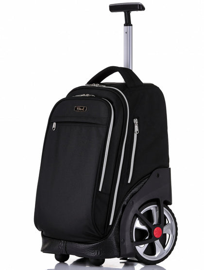 NEW TILAMI 19-inch rolling backpack front view shows organized storage for school and travel