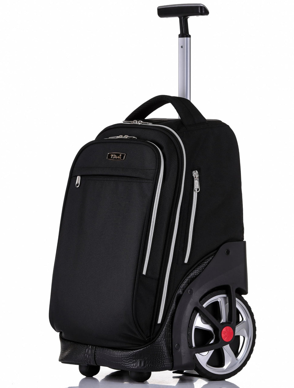NEW TILAMI 19-inch rolling backpack front view shows organized storage for school and travel