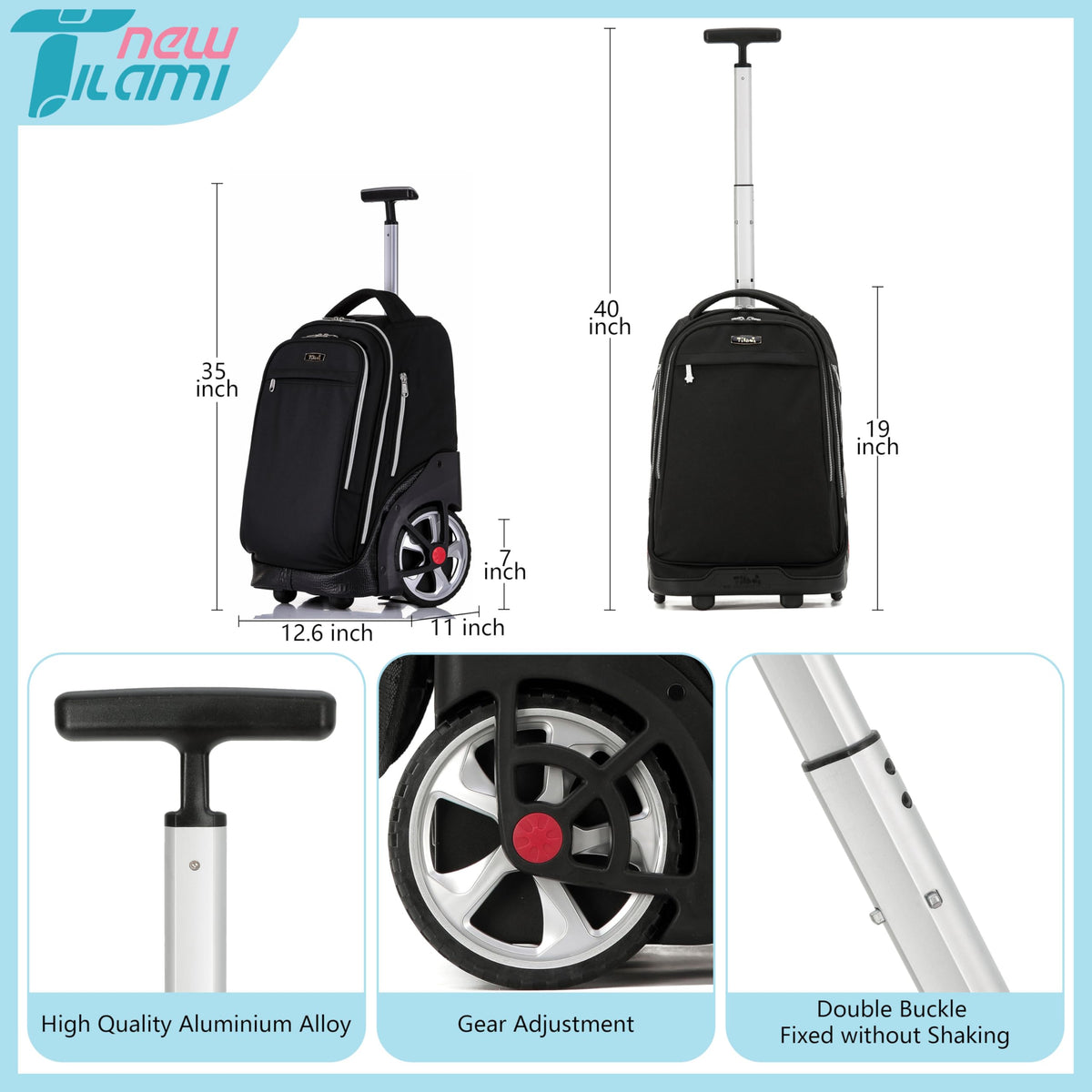 NEW TILAMI rolling backpack side pocket emphasizes water bottle and umbrella storage on the go