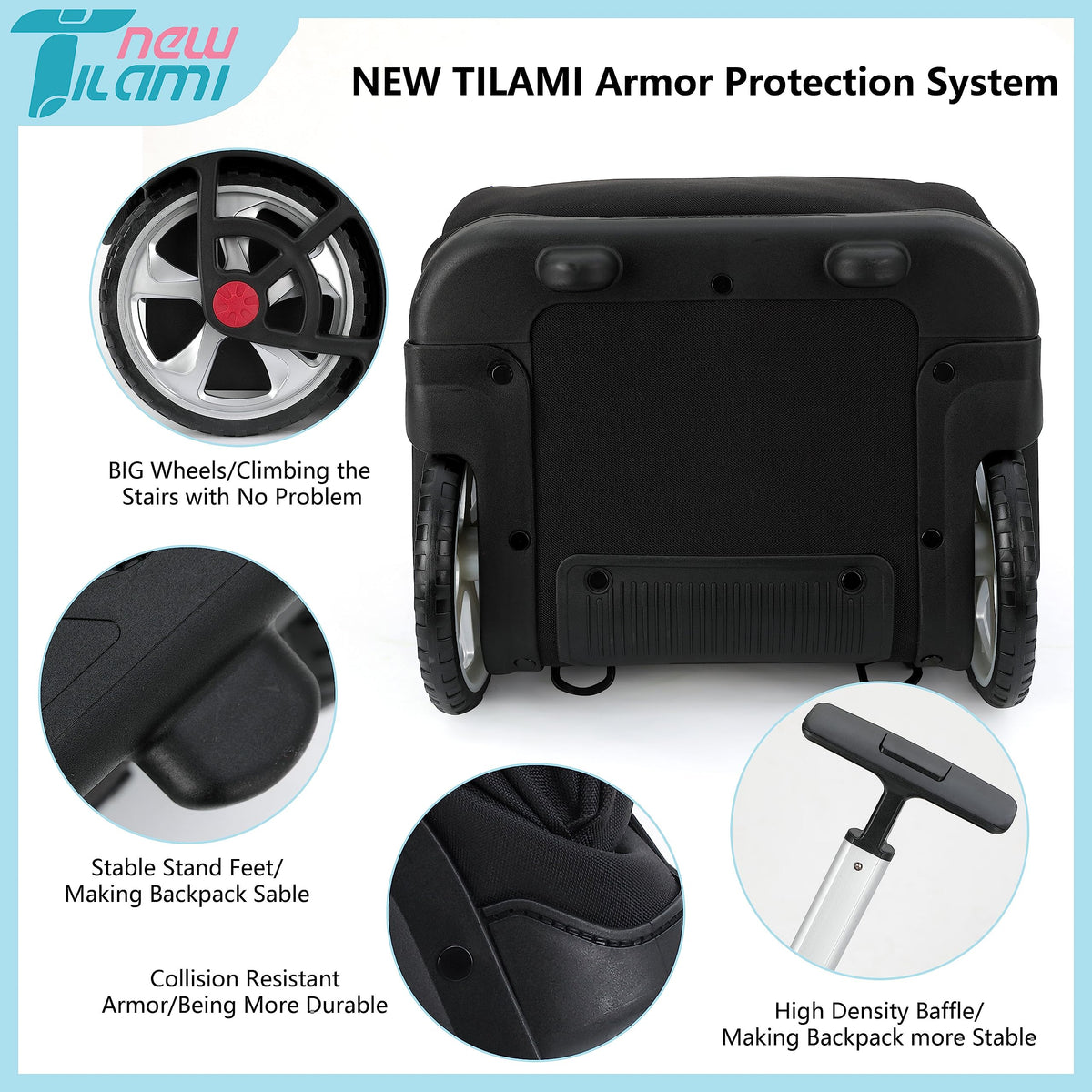NEW TILAMI rolling backpack umbrella pocket highlights quick-access rain gear on busy days