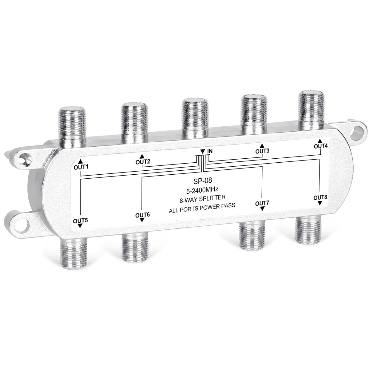 NewCare 8-Way Splitter front view distributes signal to eight devices efficiently