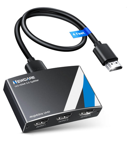 NEWCARE front view of HDMI splitter showing ports and status LEDs, ensures easy installation
