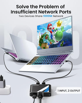 NEWCARE Gigabit Splitter dual ports allow two devices to share a single internet connection