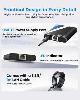 Included 3.3ft LAN cable for ready plug-and-play setup with NEWCARE splitter