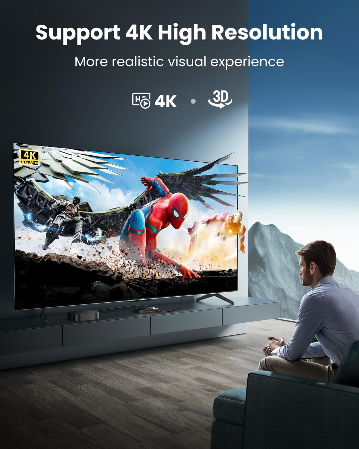 NewCare splitter in-use with one source and four displays for synchronized viewing.