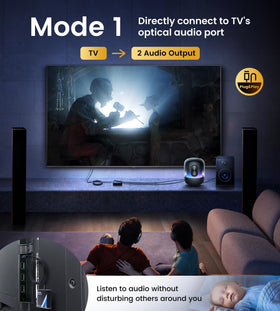 NEWCARE Toslink cable connection demonstrating plug-and-play setup.