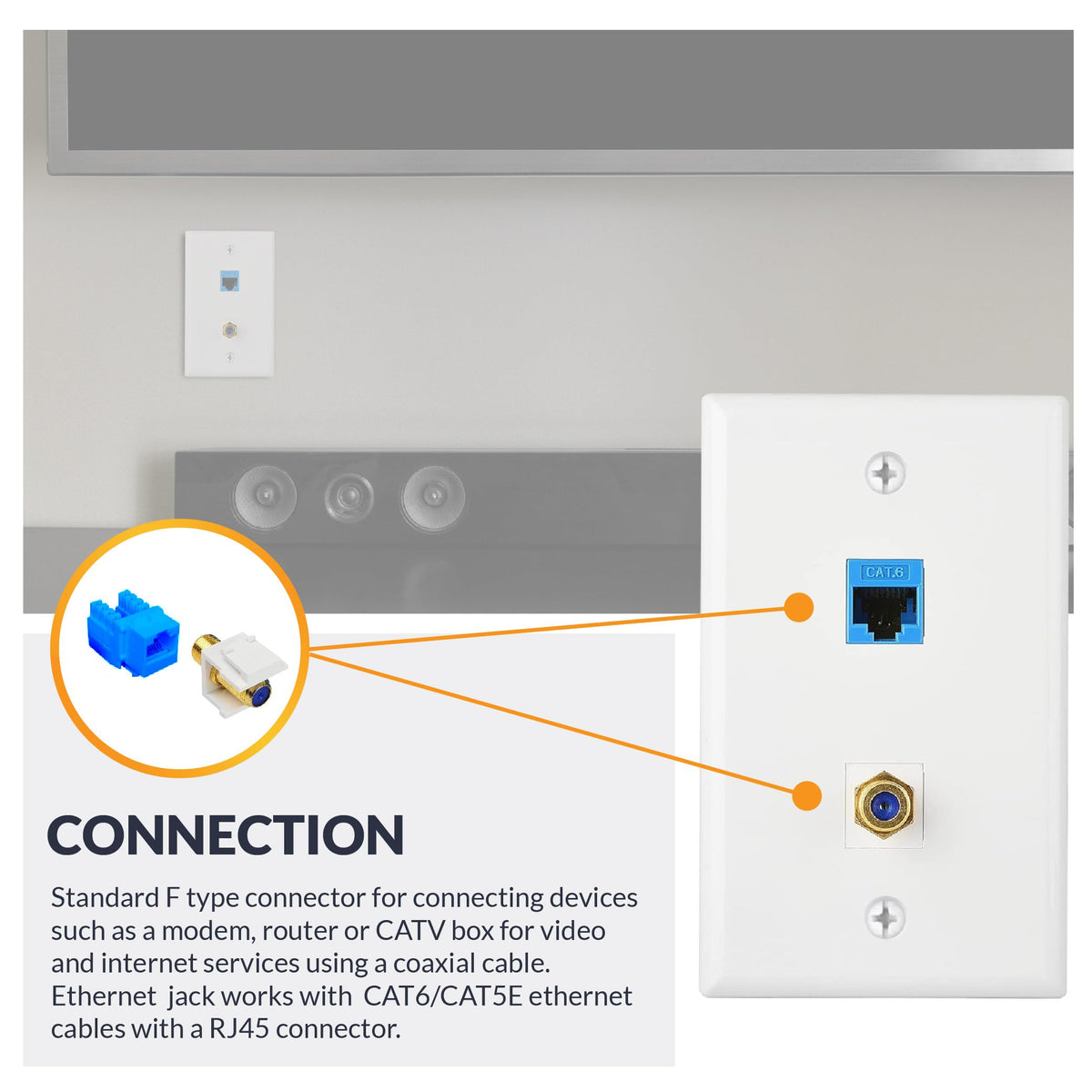 Newhouse Hardware RJ45 keystone jack ready for high-speed CAT6 connections.