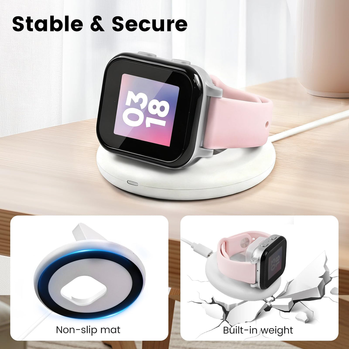 NewJourney stable non-slip base prevents tipping during charging