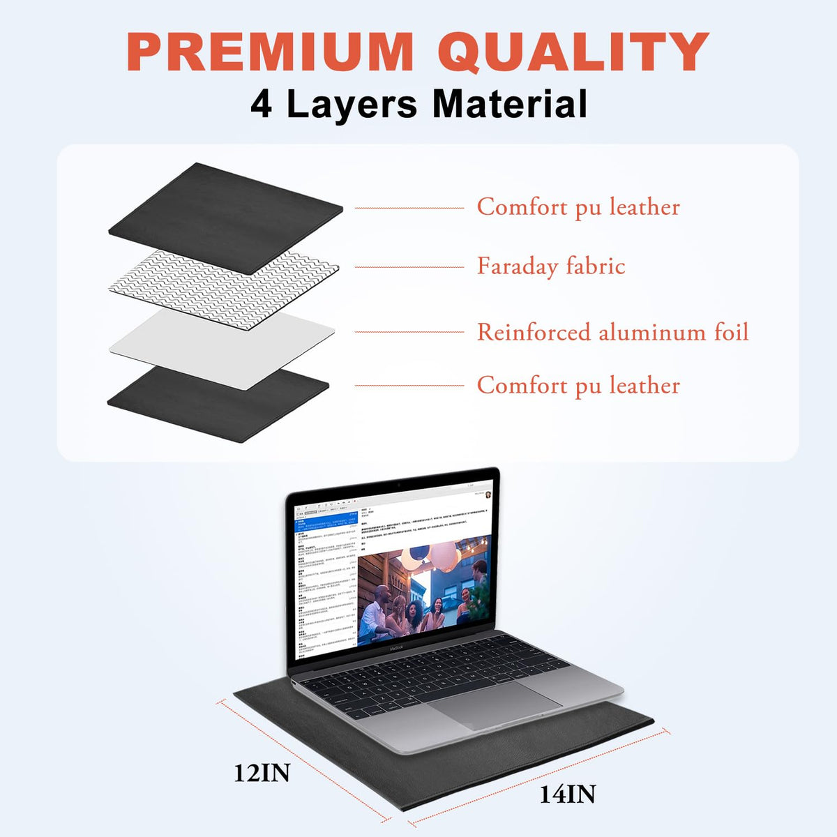 NEWMEIL pad beside ruler and laptop showing scale and correct fit benefit