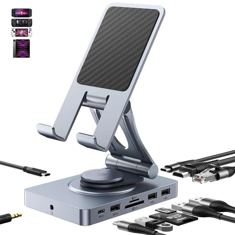 NEWQ front view of dock showing ports and compact base, simplifies connectivity