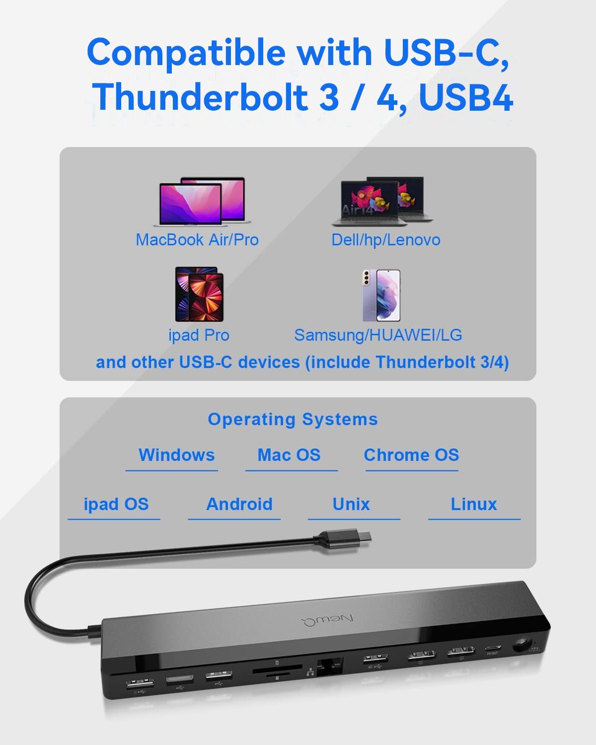 NEWQ USB-C Dock compact aluminium design for desks