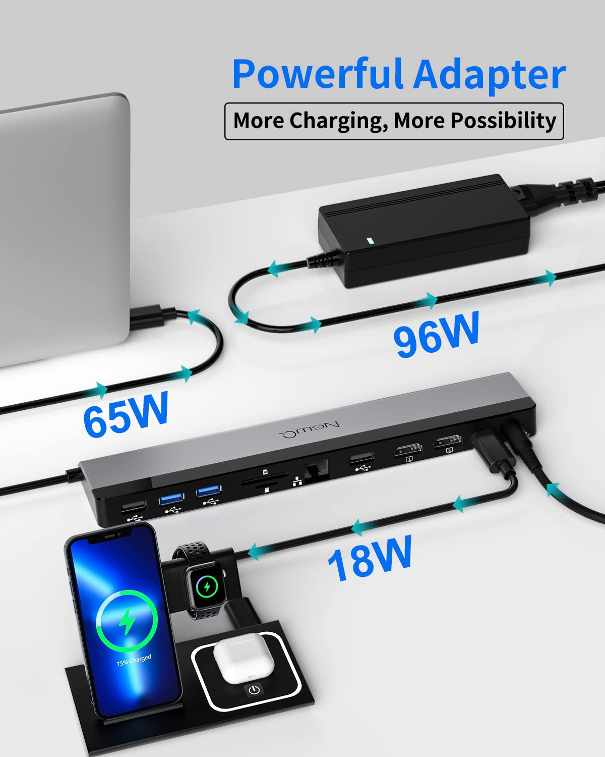 NEWQ USB-C Dock SD/TF slots for quick media transfer