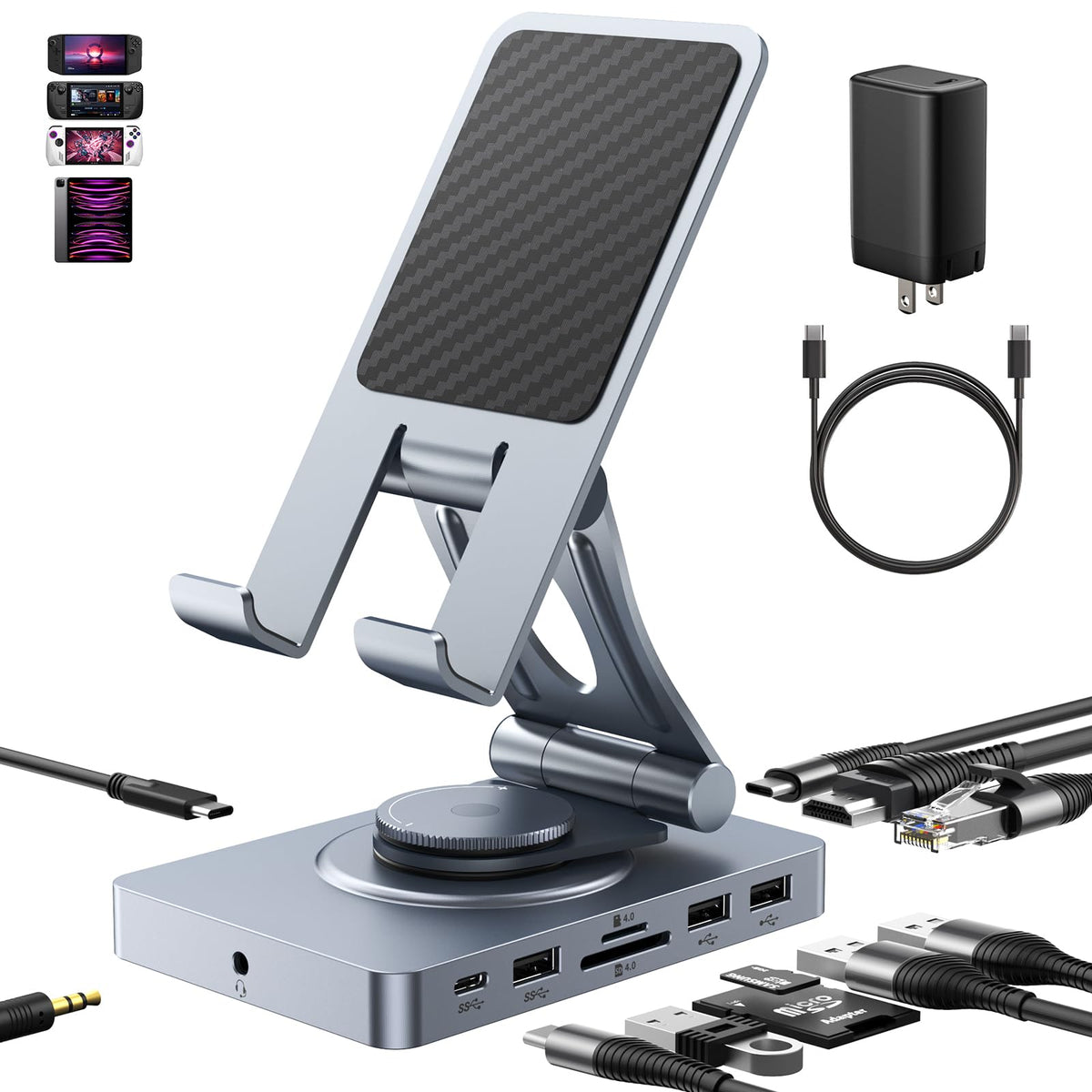 NEWQ USB-C docking station rotatable angle for comfortable desk setup.