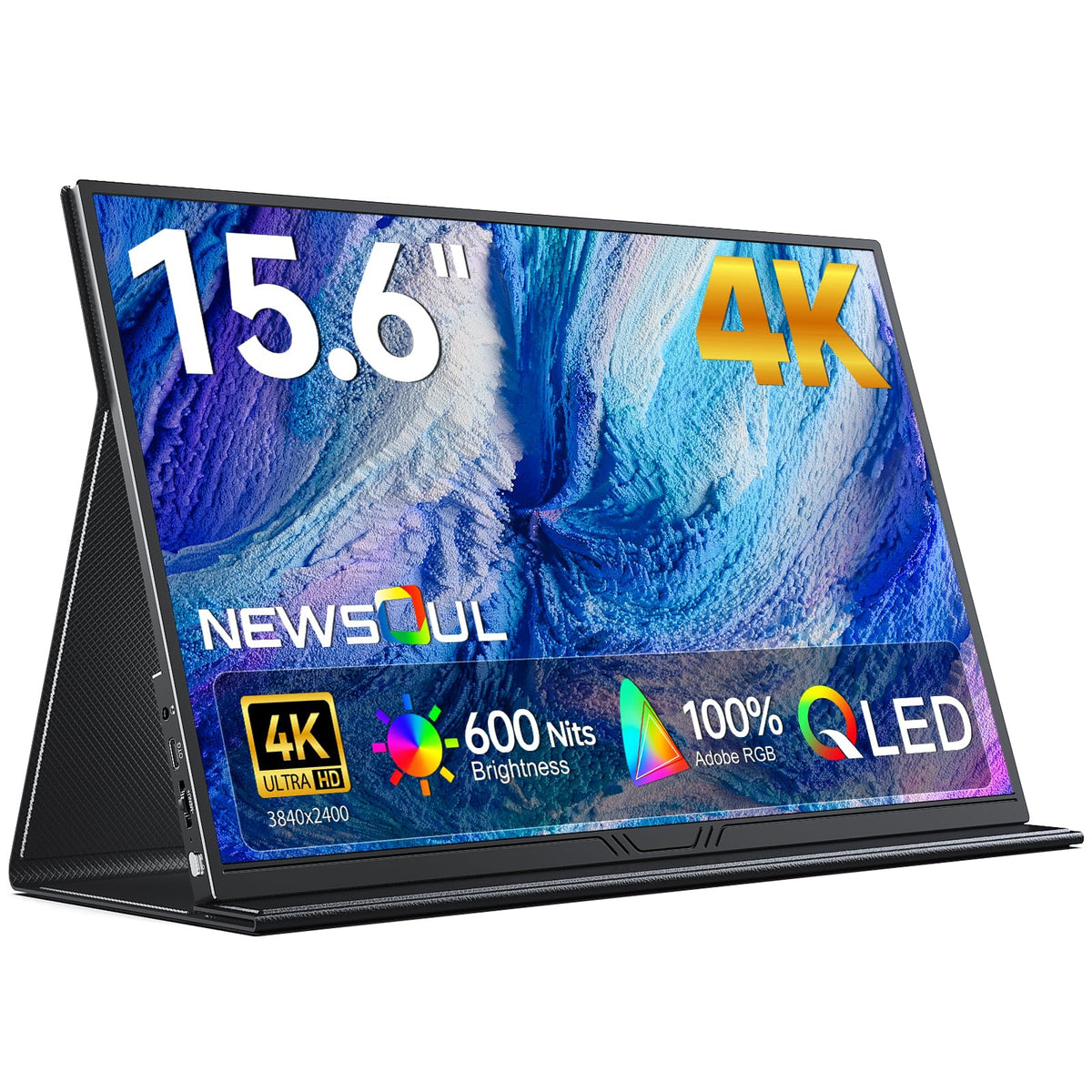 Newsoul 15.6-inch 4K QLED portable monitor front view showing crisp detail on the go
