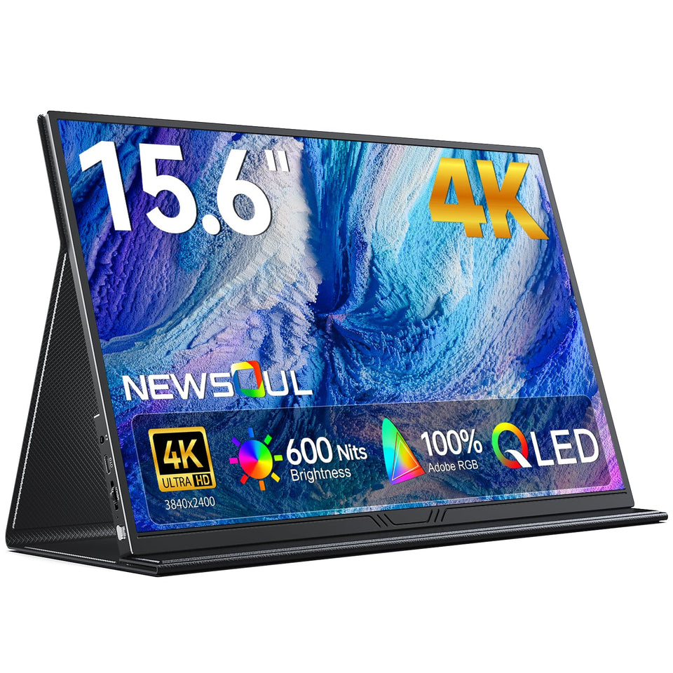 Newsoul 15.6-inch 4K QLED portable monitor front view showing crisp detail on the go