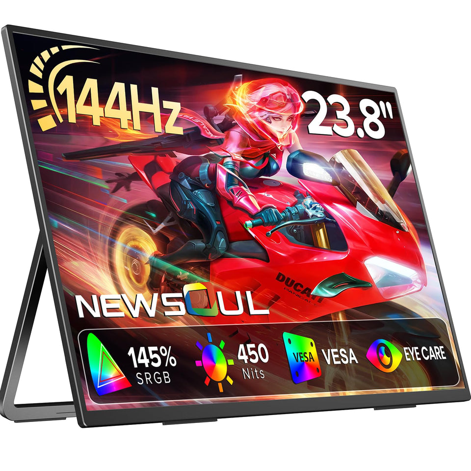 Newsoul 23.8-inch portable monitor front view highlights immersive display for work and play.