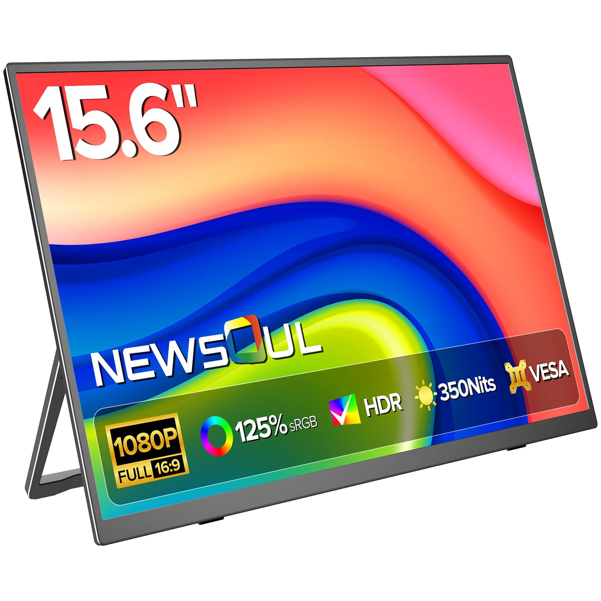 Newsoul portable monitor 15.6-inch with tilt stand enables easy on-the-go productivity.