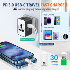 NEWVANGA travel adapter universal-plug-compatibility for 200+ countries.