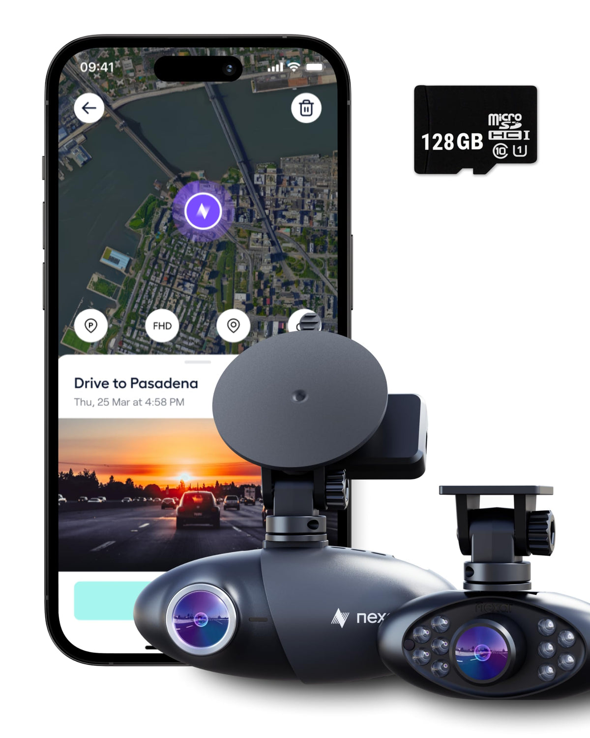 Nexar Pro Dual Dash Cam front view for clear road footage and safety awareness.